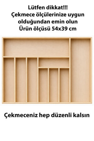 Ayfiwood 54x39 Cm Kaşıklık Çekmece İçi Düzenleyici | Doğal Ahşap Mutfak Organizer | Çatal Bıçak ve Servis Gereçleri