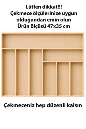47x35 Cm Kaşıklık Çekmece İçi Düzenleyici | Doğal Ahşap Mutfak Organizer | Çatal Bıçak ve Servis Gereçleri