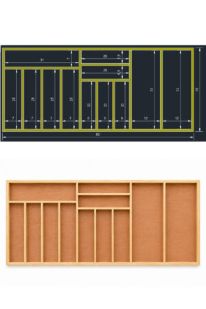 80x35 cm Ahşap Kaşıklık Çekmece İçi Organizer Doğal Ahşap Mutfak Düzenleyici - Görsel 3