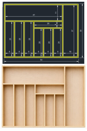 Ayfiwood 54x39 Cm Kaşıklık Çekmece İçi Düzenleyici | Doğal Ahşap Mutfak Organizer | Çatal Bıçak ve Servis Gereçleri - Görsel 5