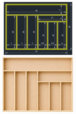 47x35 Cm Kaşıklık Çekmece İçi Düzenleyici | Doğal Ahşap Mutfak Organizer | Çatal Bıçak ve Servis Gereçleri - Görsel 4