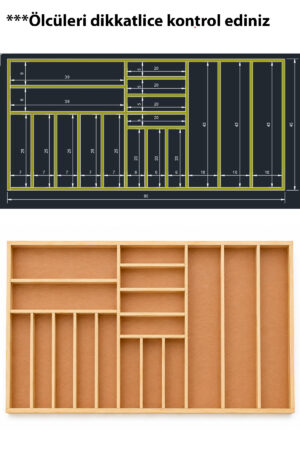 95x45 cm Ahşap Kaşıklık Çekmece İçi Organizer Doğal Ahşap Mutfak Düzenleyici - Görsel 3