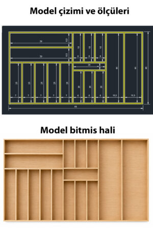 85x46 cm Ahşap Kaşıklık Çekmece İçi Organizer Doğal Ahşap Mutfak Düzenleyici - Görsel 3