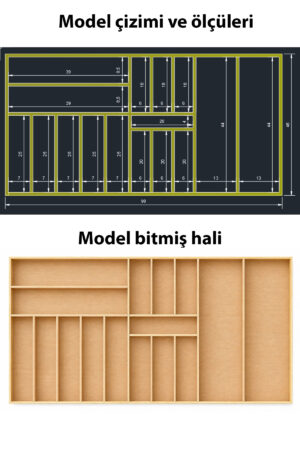 90X46 cm Ahşap Kaşıklık Çekmece İçi Organizer Doğal Ahşap Mutfak Düzenleyici - Görsel 5