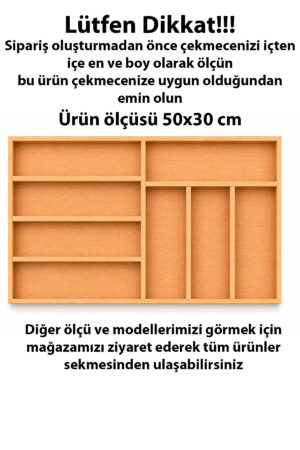50x30 cm Ahşap Kaşıklık Çekmece İçi Organizer Doğal Ahşap Mutfak Düzenleyici