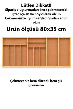 80x35 cm Ahşap Kaşıklık Çekmece İçi Organizer Doğal Ahşap Mutfak Düzenleyici