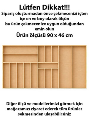 90X46 cm Ahşap Kaşıklık Çekmece İçi Organizer Doğal Ahşap Mutfak Düzenleyici