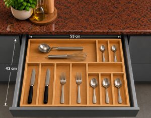 53 x 43 cm Ahşap Kaşıklık Çekmece İçi Organizer Doğal Ahşap Mutfak Düzenleyici - Görsel 3