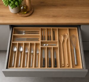 90X46 cm Ahşap Kaşıklık Çekmece İçi Organizer Doğal Ahşap Mutfak Düzenleyici - Görsel 3
