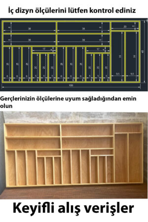 100x45 Cm Kaşıklık & Kepçelik El İşçiliği Masif Ahşap Çekmece İçi Organizer - Görsel 3