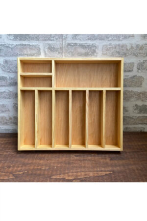 40x35 Cm Çok Bölmeli Ahşap Kaşıklık ve Kepçelik Seti - Çekmece Düzenleyici- Ahşap Organizer - Görsel 6