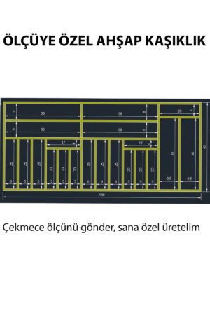 100x45 Cm Kaşıklık & Kepçelik El İşçiliği Masif Ahşap Çekmece İçi Organizer - Görsel 5