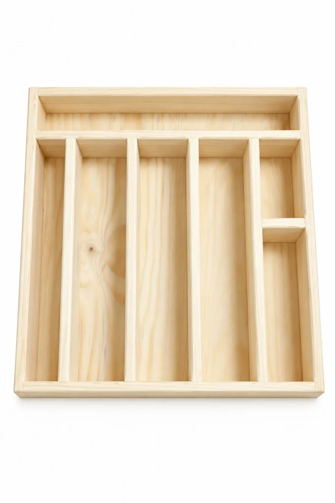 28 x 30 Kaşık Çatal Bıçak Organizer Dogal Ahşap Çekmece Içi Kaşıklık 7 Bölmeli Düzenleyici
