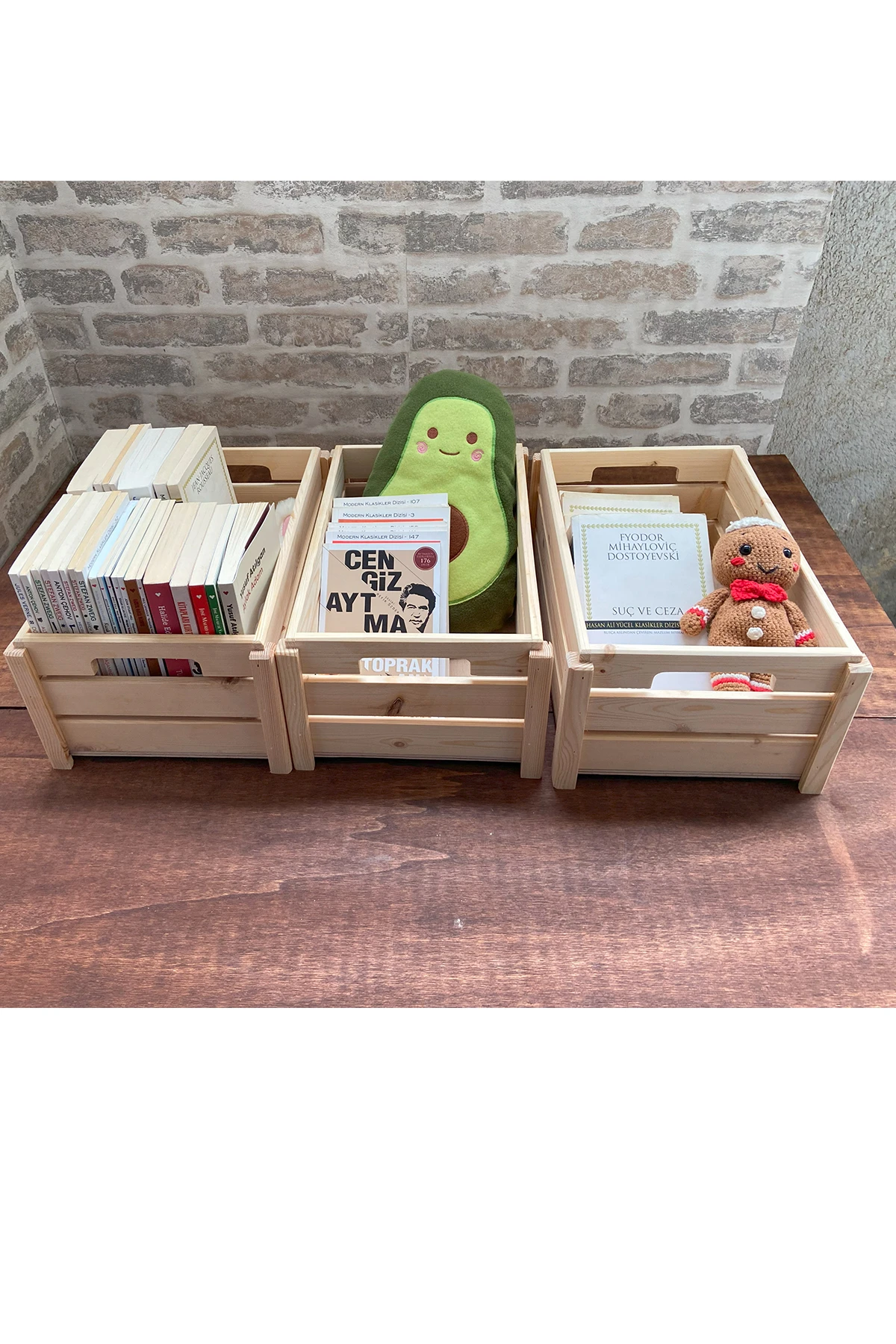 3 Adet Çocuk Odası Toparlayıcı- Oyuncak Toparlayıcı Ahşap Sepet-Organizer