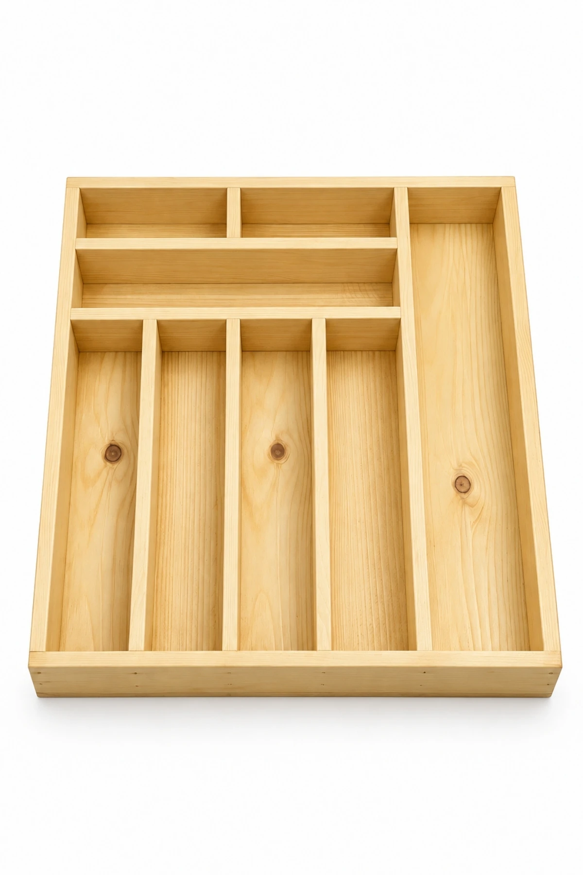 35×35 Kaşıklık Çekmece İçi Doğal Ahşap 8 Bölmeli Kaşık, Çatal, Bıçak Organizer 35×35