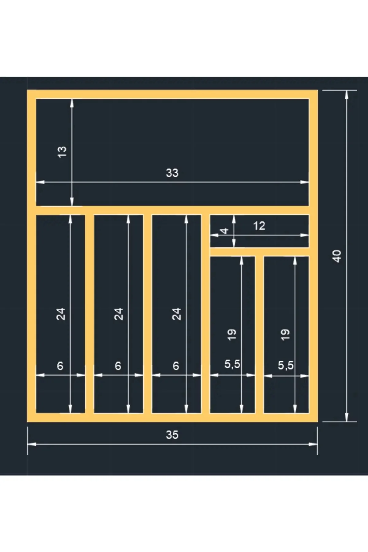 35×40 Cm Ahşap Kaşıklık Çekmece İçi Yemek Takımı Ve Servis Gereçleri Düzenleyici Organizer Çekmece İçi Kullanım ve Düzen Görünümü
