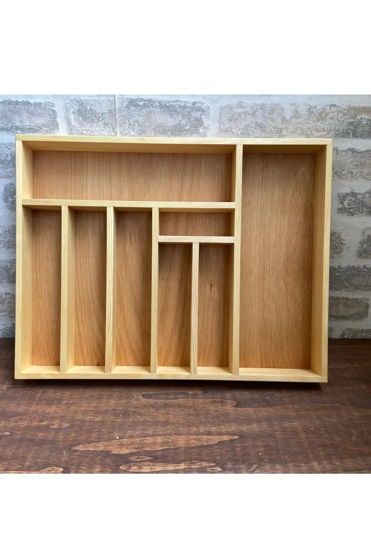 40×35 Cm Ahşap Kaşıklık Çekmece İçi Kepçe Maşa Ve Servis Gereçleri Düzenleyici Organizer Üstten Kuşbakışı Görünüm