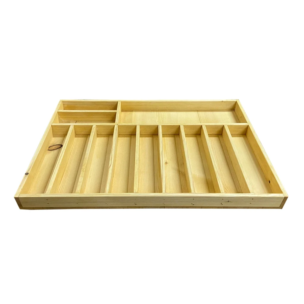 60×40 Kaşıklık Çekmece Içi Doğal Ahşap 12 Bölmeli Kaşık, Çatal, Bıçak Organizer