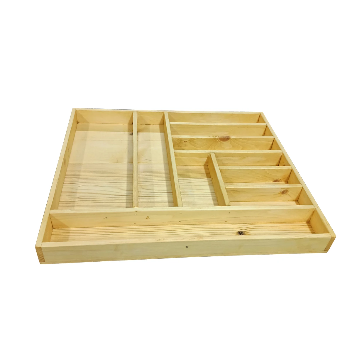 44×50 Kaşıklık Çekmece Içi Doğal Ahşap 10 Bölmeli Kaşık, Çatal, Bıçak Organizer Bölmeleri ve Ahşap İşçilik Detayı