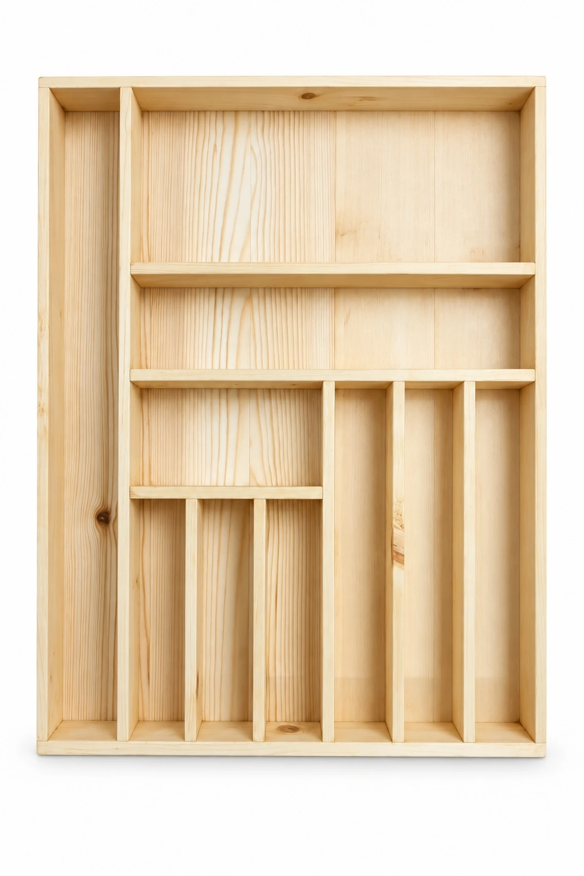 44×50 Kaşıklık Çekmece Içi Doğal Ahşap 10 Bölmeli Kaşık, Çatal, Bıçak Organizer - Doğal Masif Ahşap Mutfak Organizer