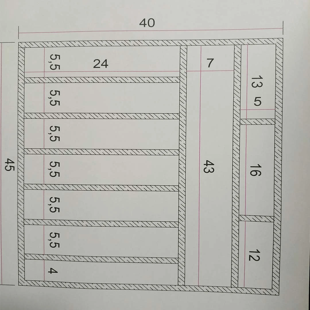 45x 40 Ölçülü Ahşap Kaşıklık Üstten Görünüm ve Düzenleme Alanları