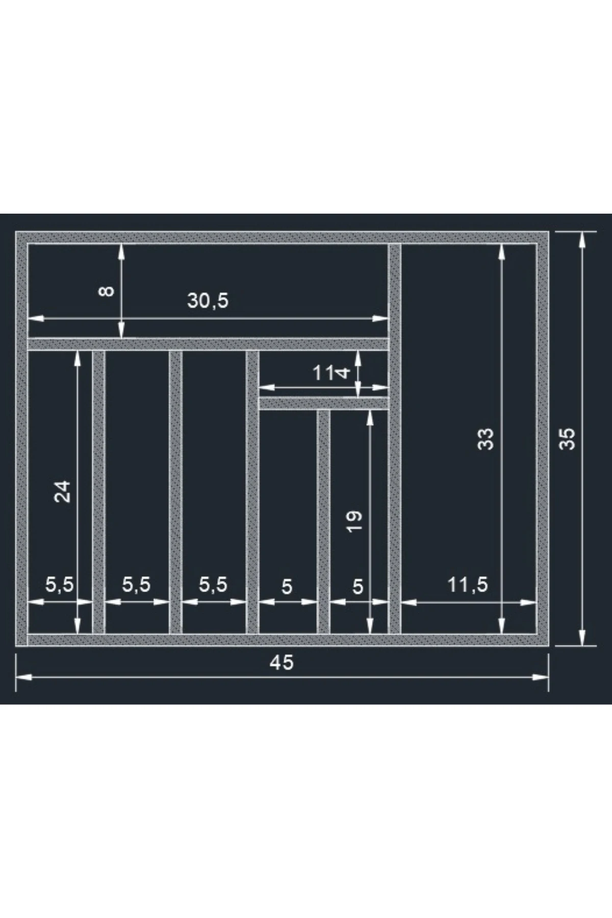 45×35 Cm Ayfiwood Ahşap Kaşıklık Çekmece İçi Yemek Takımı Ve Servis Gereçleri Düzenleyici Organizer Bölmeleri ve Ahşap İşçilik Detayı