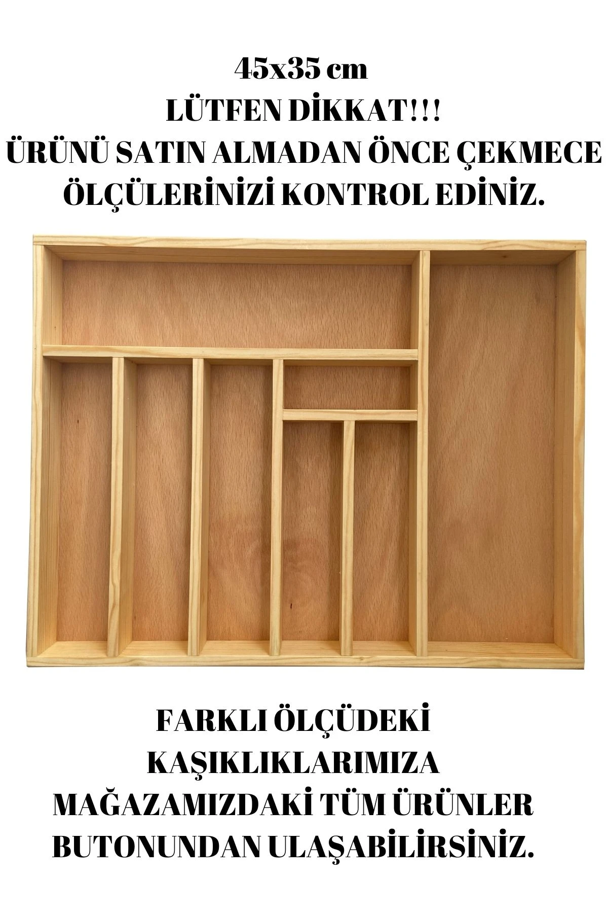 45×35 Cm Ayfiwood Ahşap Kaşıklık Çekmece İçi Yemek Takımı Ve Servis Gereçleri Düzenleyici Organizer Çekmece İçi Kullanım ve Düzen Görünümü