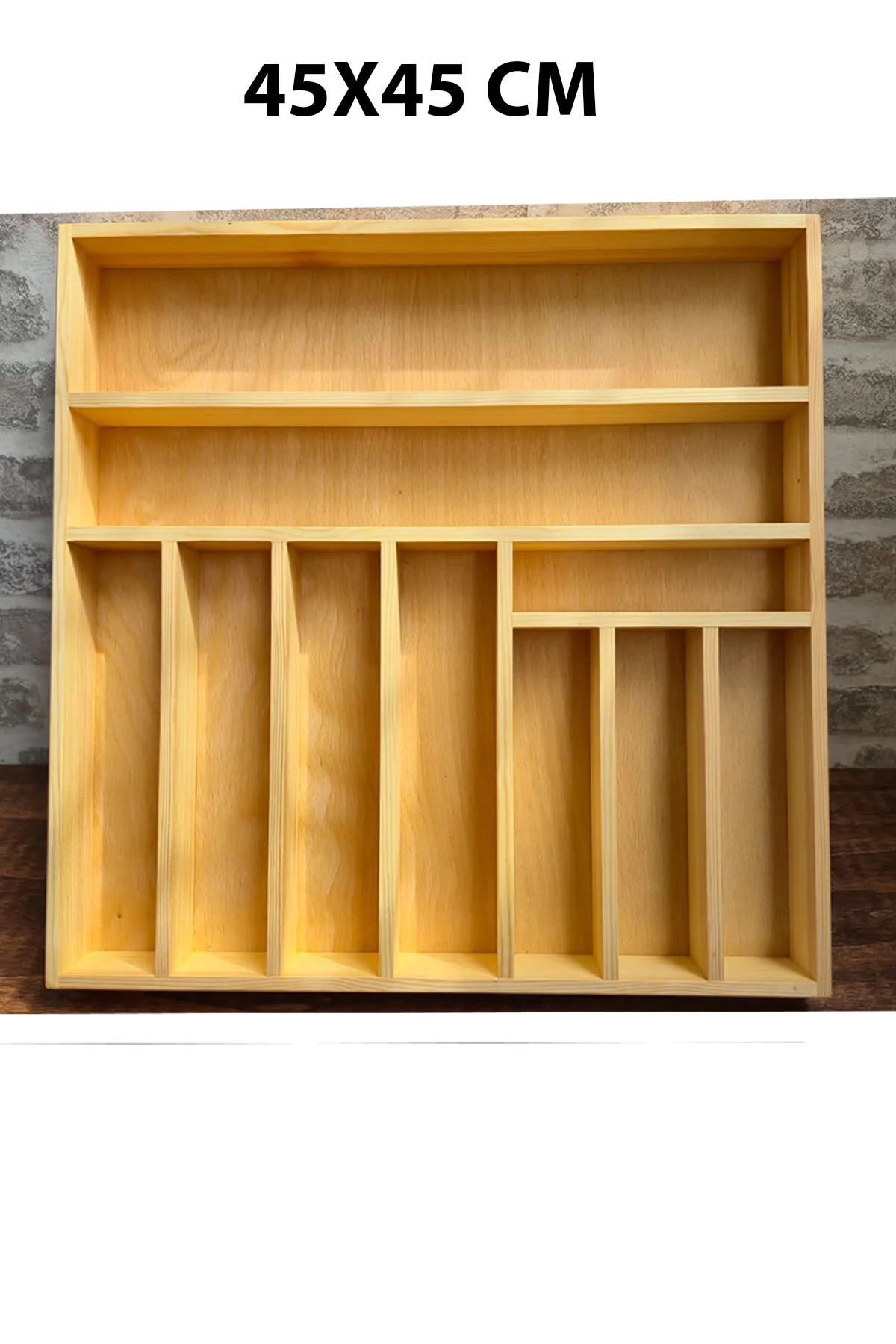 45X45 Cm Ahşap Kaşıklık El İşçiliği Masif Ahşap Organizer Çekmece İçi Kullanım ve Düzen Görünümü