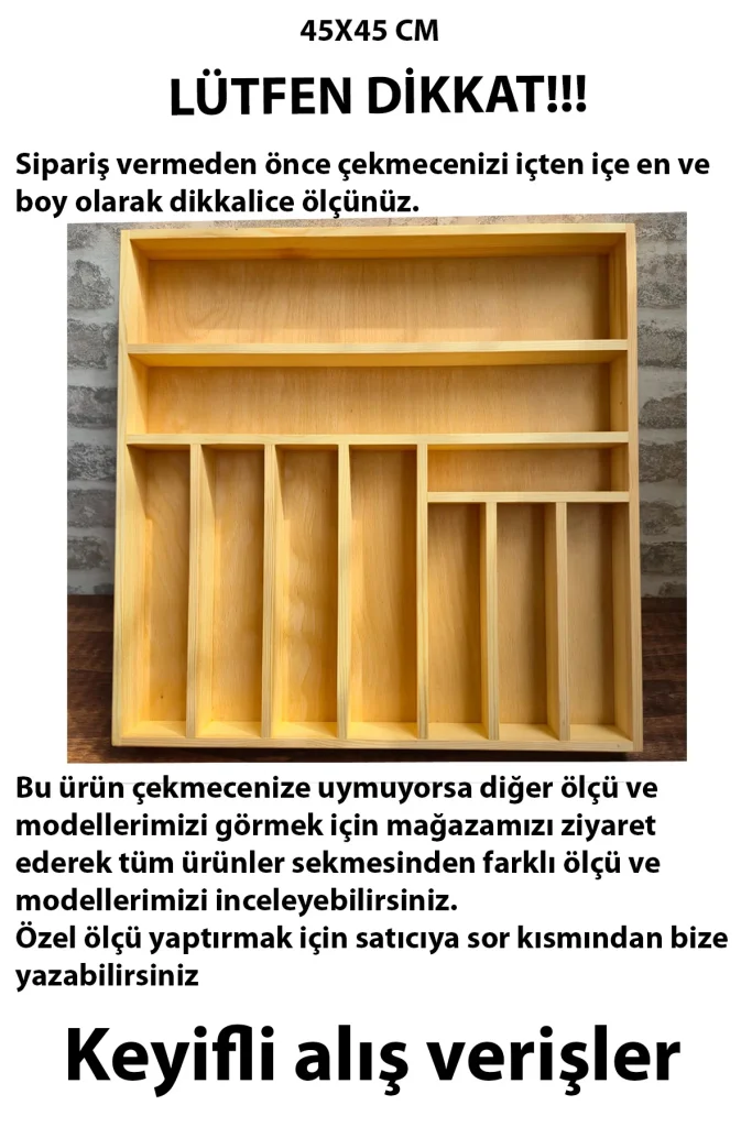 45X45 Cm Ahşap Kaşıklık El İşçiliği Masif Ahşap Organizer