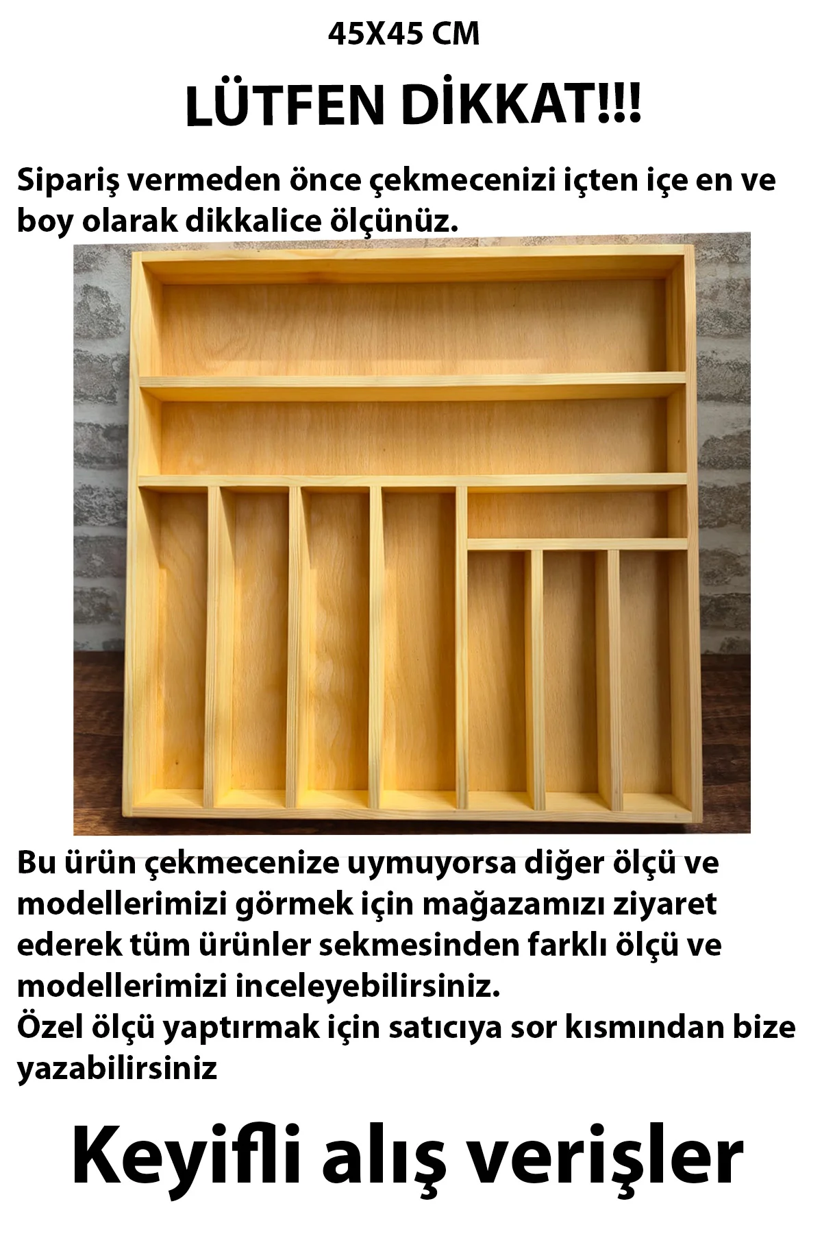 45X45 Cm Ahşap Kaşıklık El İşçiliği Masif Ahşap Organizer