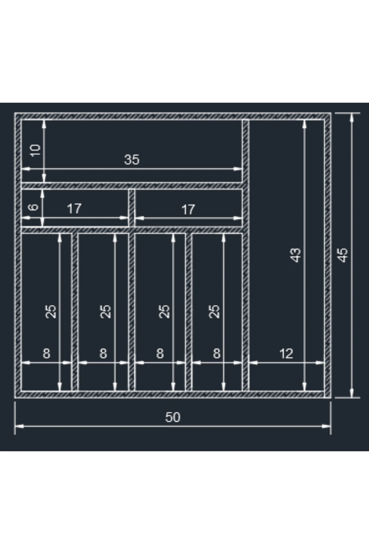 50X 45 Cm Ayfiwood Ahşap Kaşıklık Çekmece İçi Yemek Takımı Ve Servis Gereçleri Düzenleyici Organizer Çekmece İçi Kullanım ve Düzen Görünümü