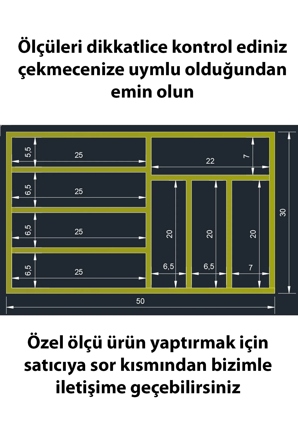 50×30 cm Ahşap Kaşıklık Çekmece İçi Organizer Doğal Ahşap Mutfak Düzenleyici Üstten Kuşbakışı Görünüm
