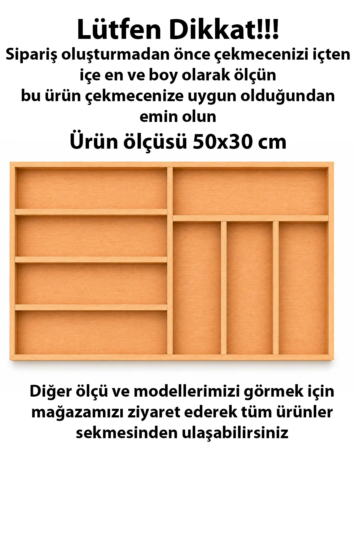 50×30 cm Ahşap Kaşıklık Çekmece İçi Organizer Doğal Ahşap Mutfak Düzenleyici