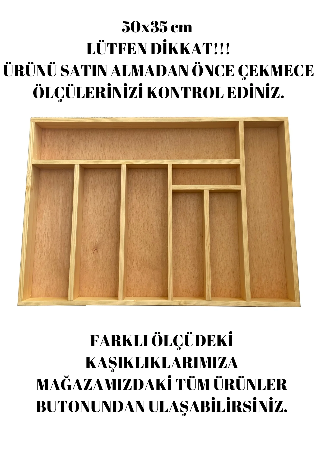 50×35 Cm Ayfiwood Ahşap Kaşıklık Çekmece İçi Yemek Takımı Ve Servis Gereçleri Düzenleyici Organizer Çekmece İçi Kullanım ve Düzen Görünümü