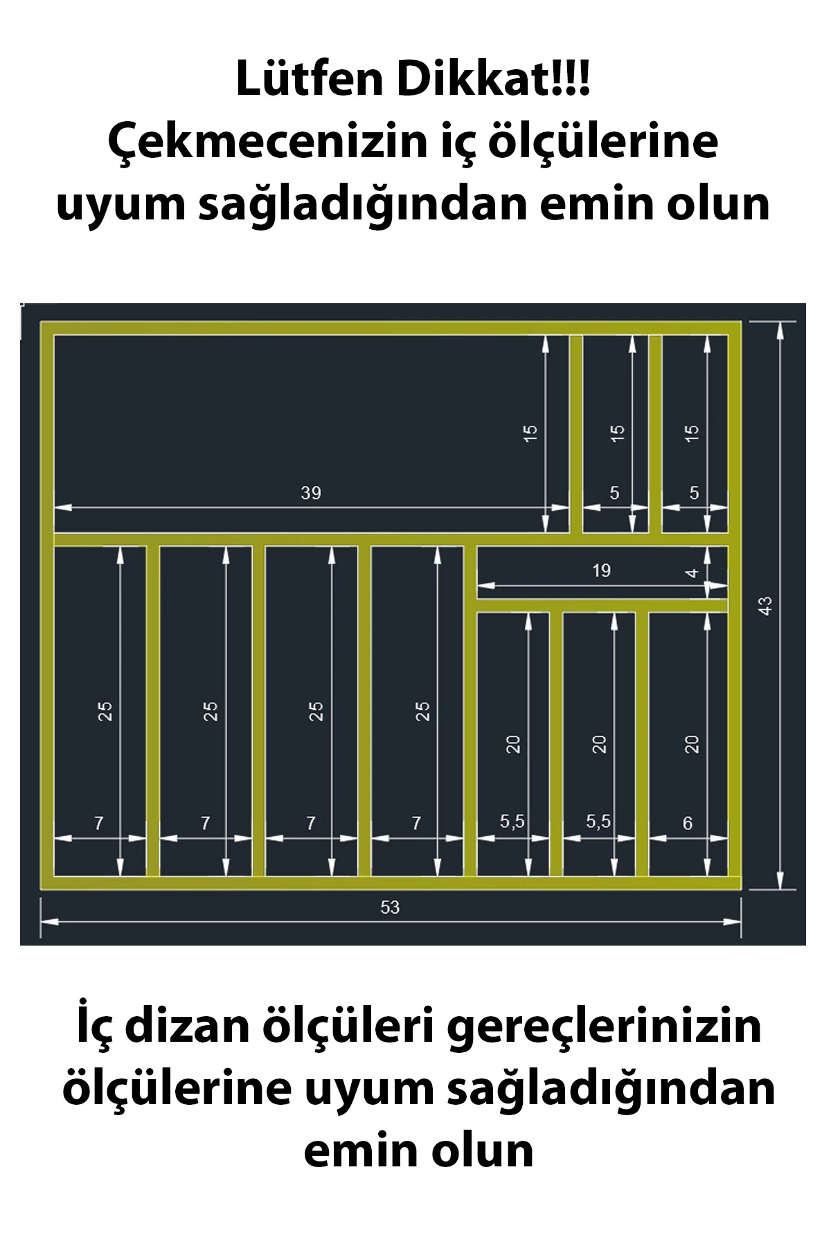 53 x 43 cm Ölçülü Ahşap Kaşıklık Üstten Görünüm ve Düzenleme Alanları