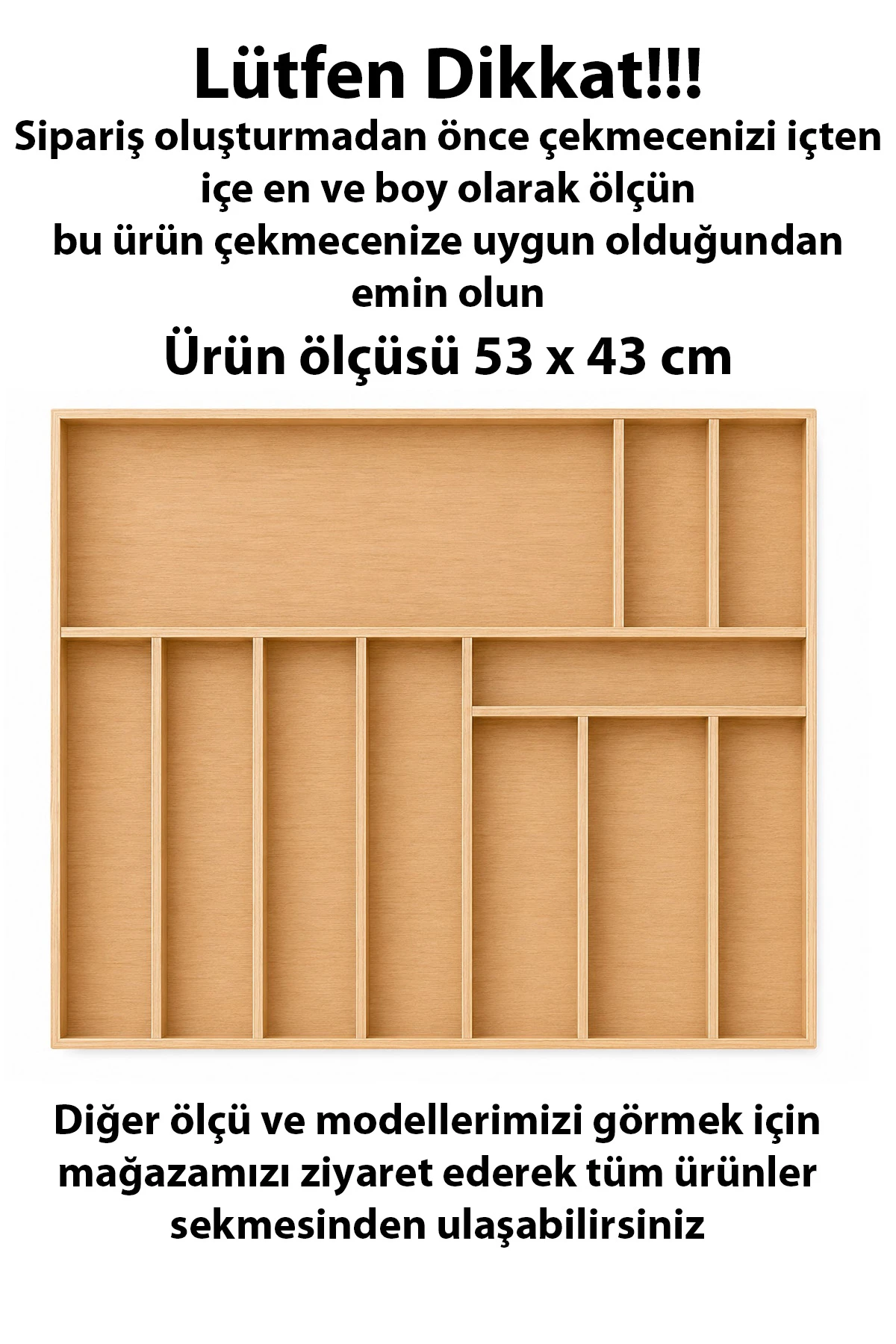 53 x 43 cm Ahşap Kaşıklık Çekmece İçi Organizer Doğal Ahşap Mutfak Düzenleyici