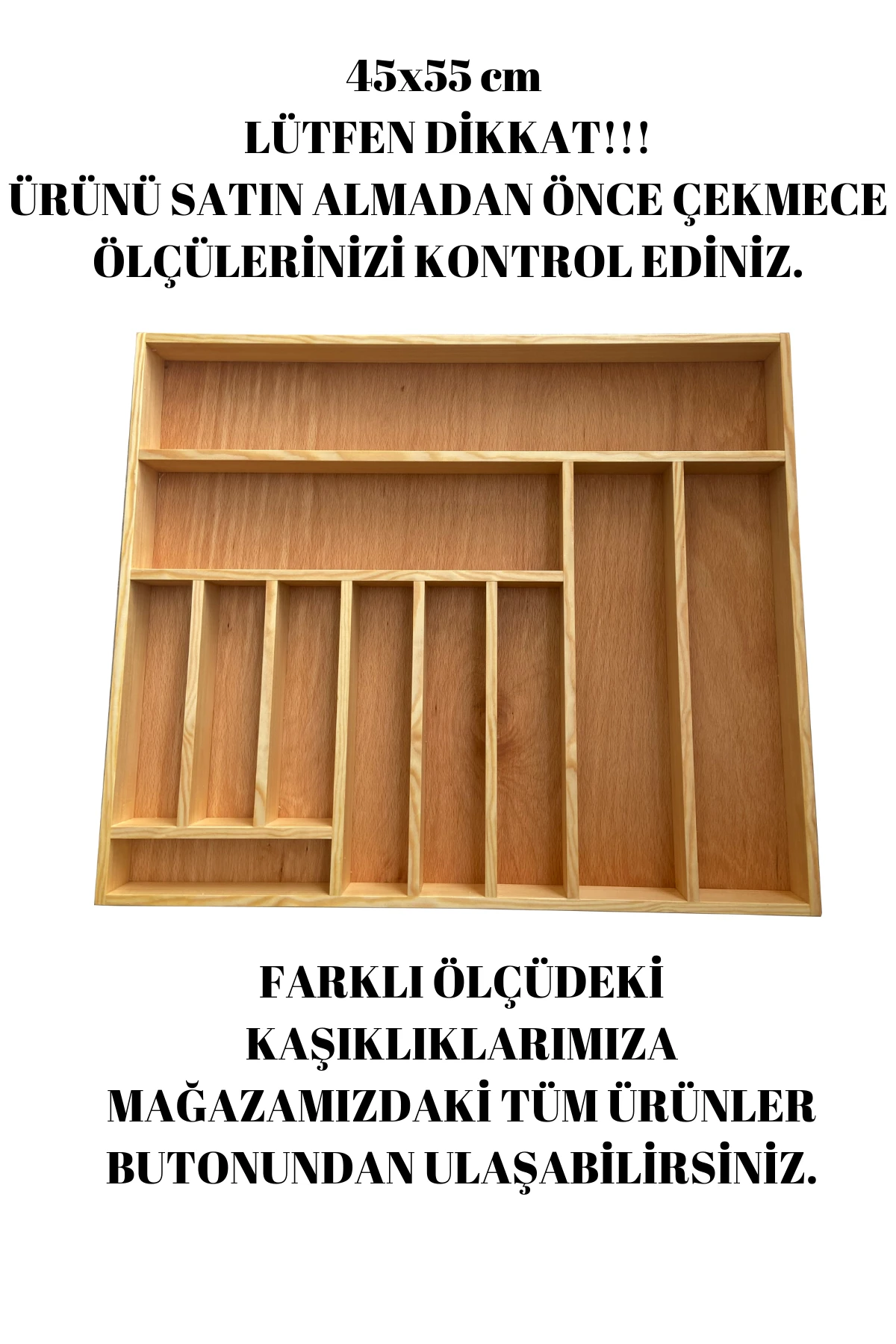 55×45 Cm Ayfiwood Ahşap Kaşıklık Çekmece İçi Yemek Takımı Ve Servis Gereçleri Düzenleyici Organizer Çekmece İçi Kullanım ve Düzen Görünümü