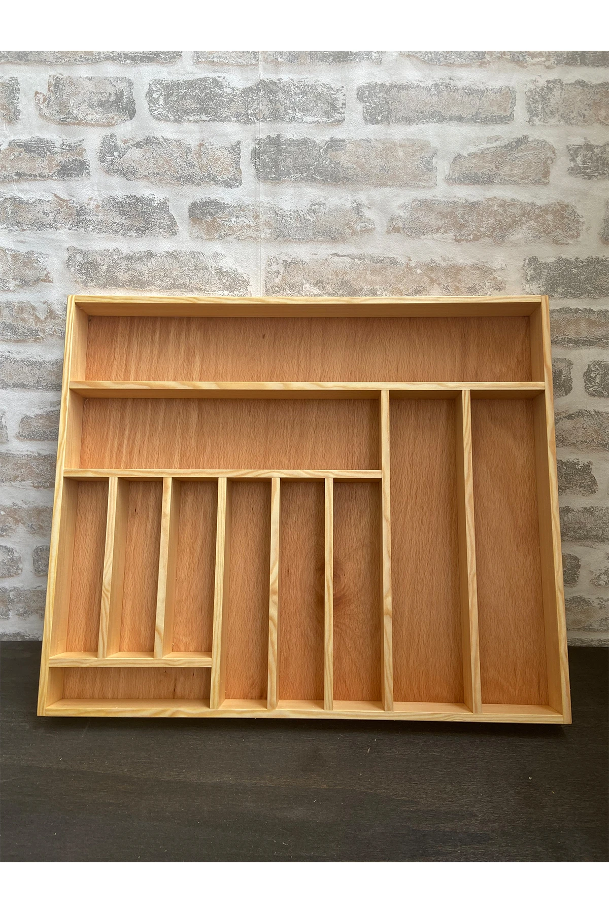 Doğal Masif Ahşap Doku ve Malzeme Kalitesi - 55×45 Cm Ayfiwood Ahşap Kaşıklık Çekmece İçi Yemek Takımı Ve Servis Gereçleri Düzenleyici Organizer