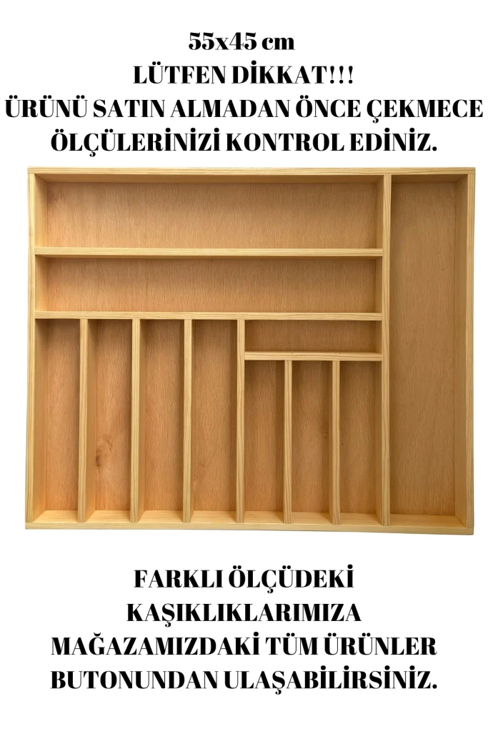 55×45 Cm Ayfiwood Ahşap Kaşıklık Çekmece İçi Yemek Takımı Ve Servis Gereçleri Düzenleyici Organizer