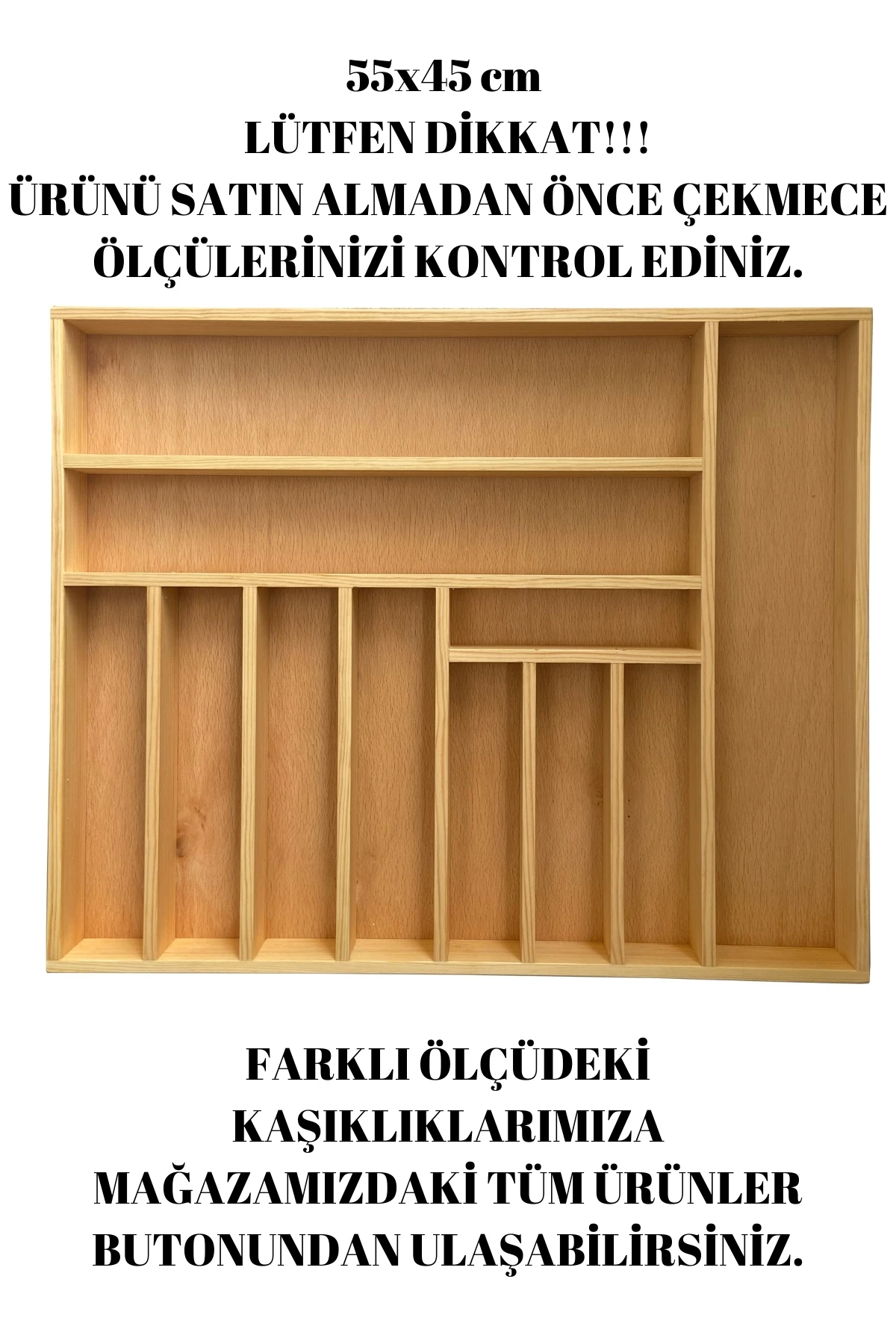 55×45 Cm Ayfiwood Ahşap Kaşıklık Çekmece İçi Yemek Takımı Ve Servis Gereçleri Düzenleyici Organizer