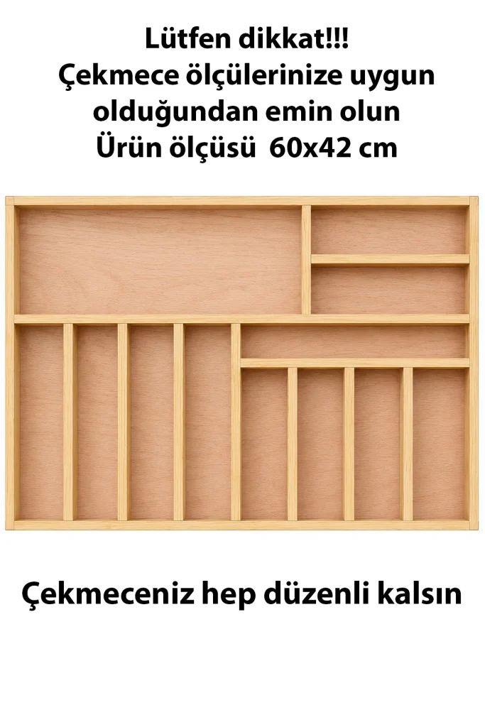 60×42 cm Ahşap Kaşıklık | El Yapımı Çekmece İçi Organizer | Mutfakta Kusursuz Düzen