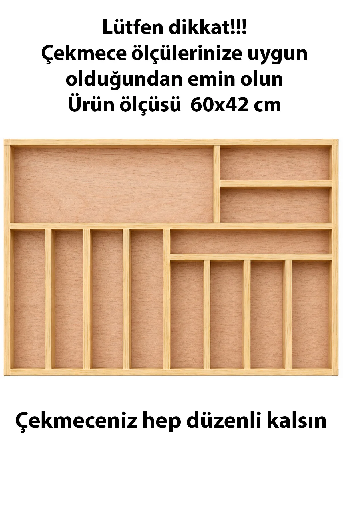 60×42 cm Ahşap Kaşıklık | El Yapımı Çekmece İçi Organizer | Mutfakta Kusursuz Düzen