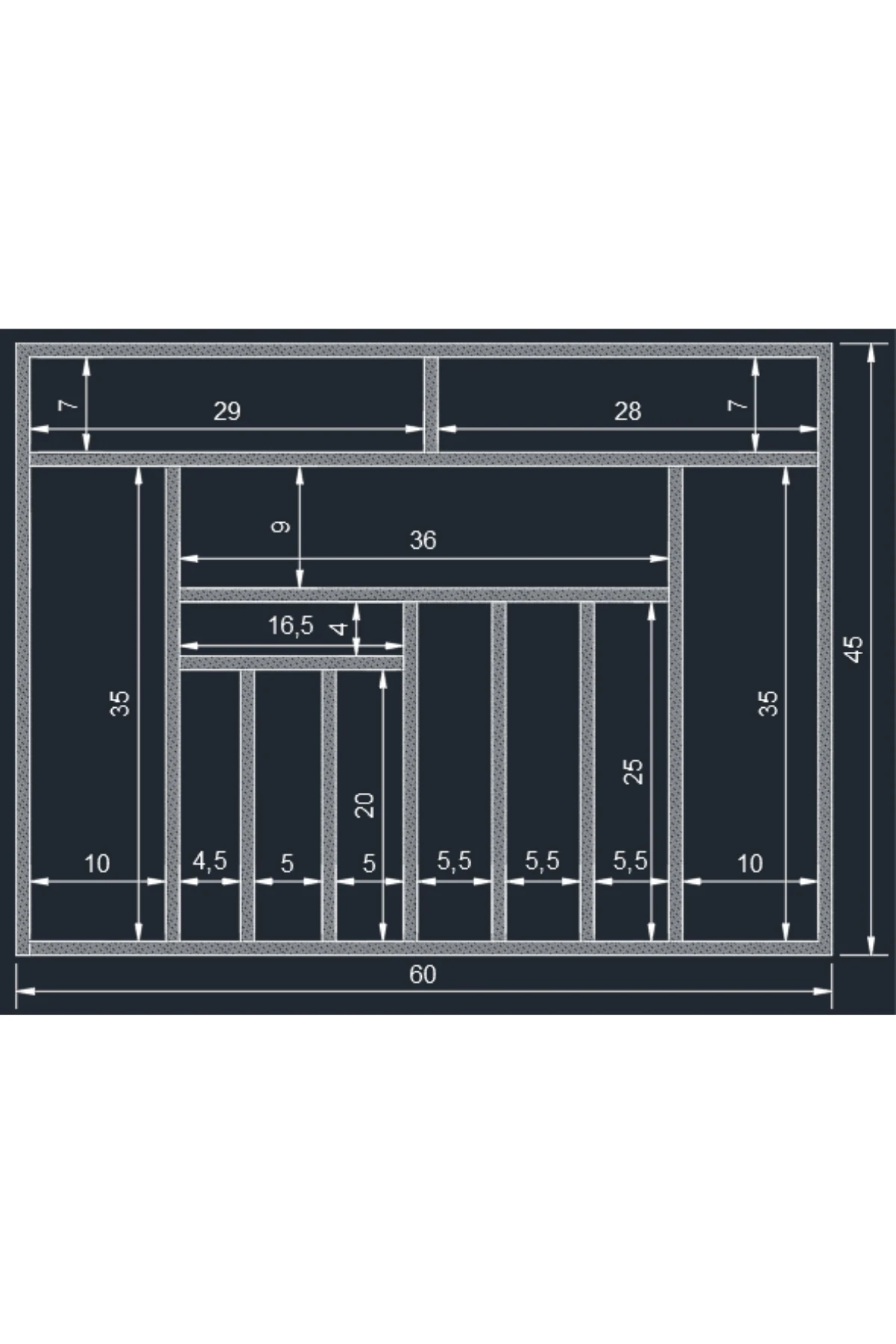 60×45 Cm Ayfiwood Ahşap Kaşıklık Çekmece İçi Yemek Takımı Ve Servis Gereçleri Düzenleyici Organizer Bölmeleri ve Ahşap İşçilik Detayı