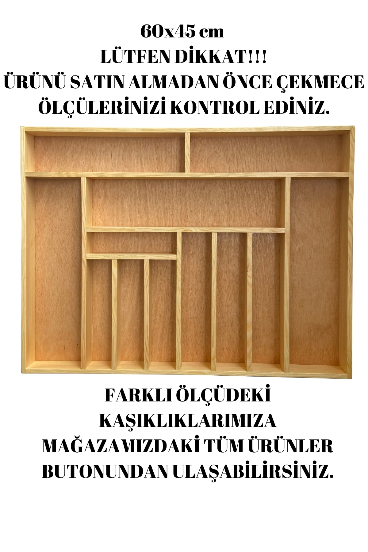 60×45 Cm Ayfiwood Ahşap Kaşıklık Çekmece İçi Yemek Takımı Ve Servis Gereçleri Düzenleyici Organizer Çekmece İçi Kullanım ve Düzen Görünümü