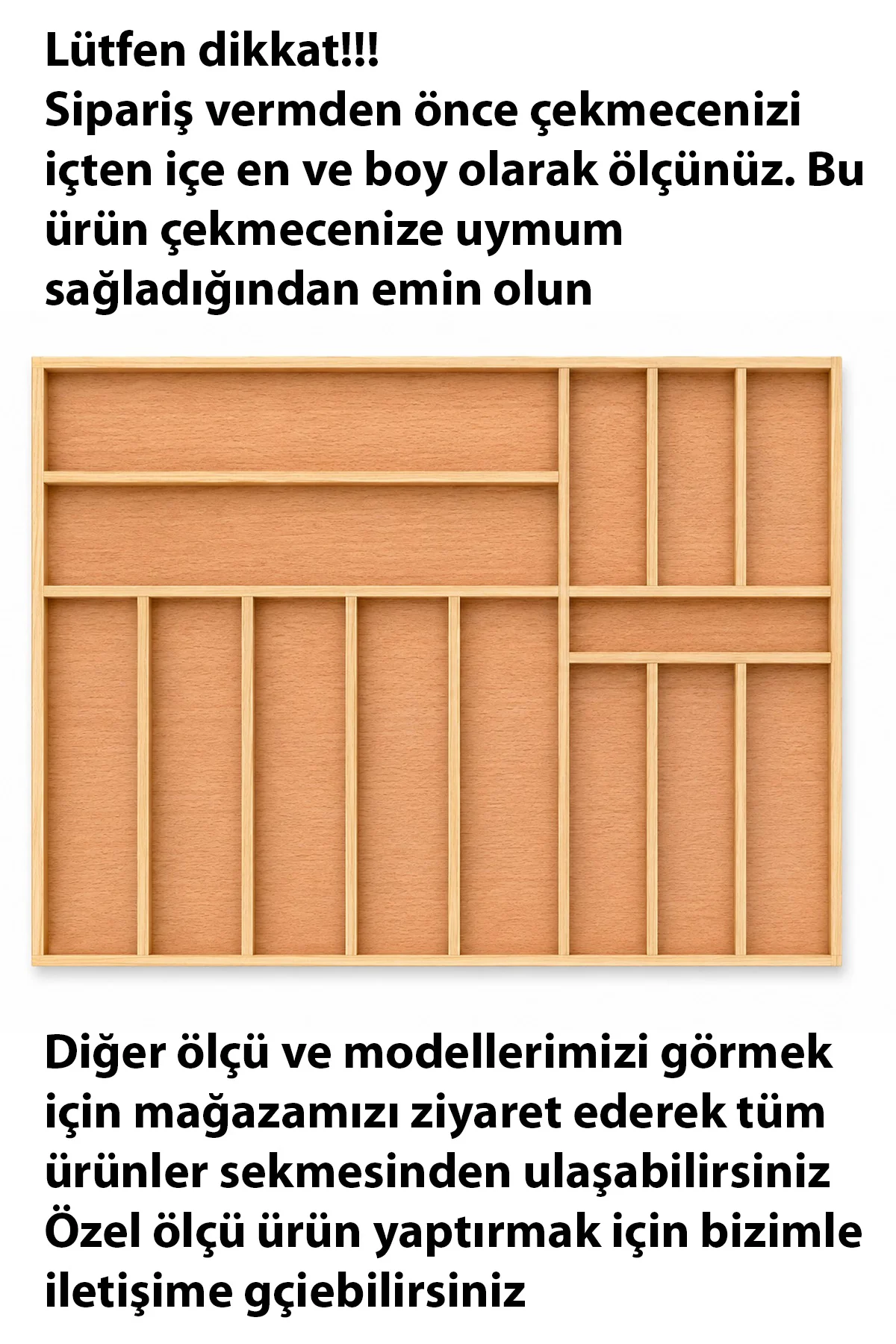 62×47 cm Ahşap Kaşıklık Çekmece İçi Organizer Doğal Ahşap Mutfak Düzenleyici