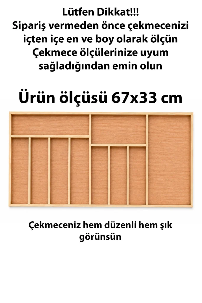 67 X 33 cm Ahşap Kaşıklık Çekmece İçi Organizer Doğal Ahşap Mutfak Düzenleyici