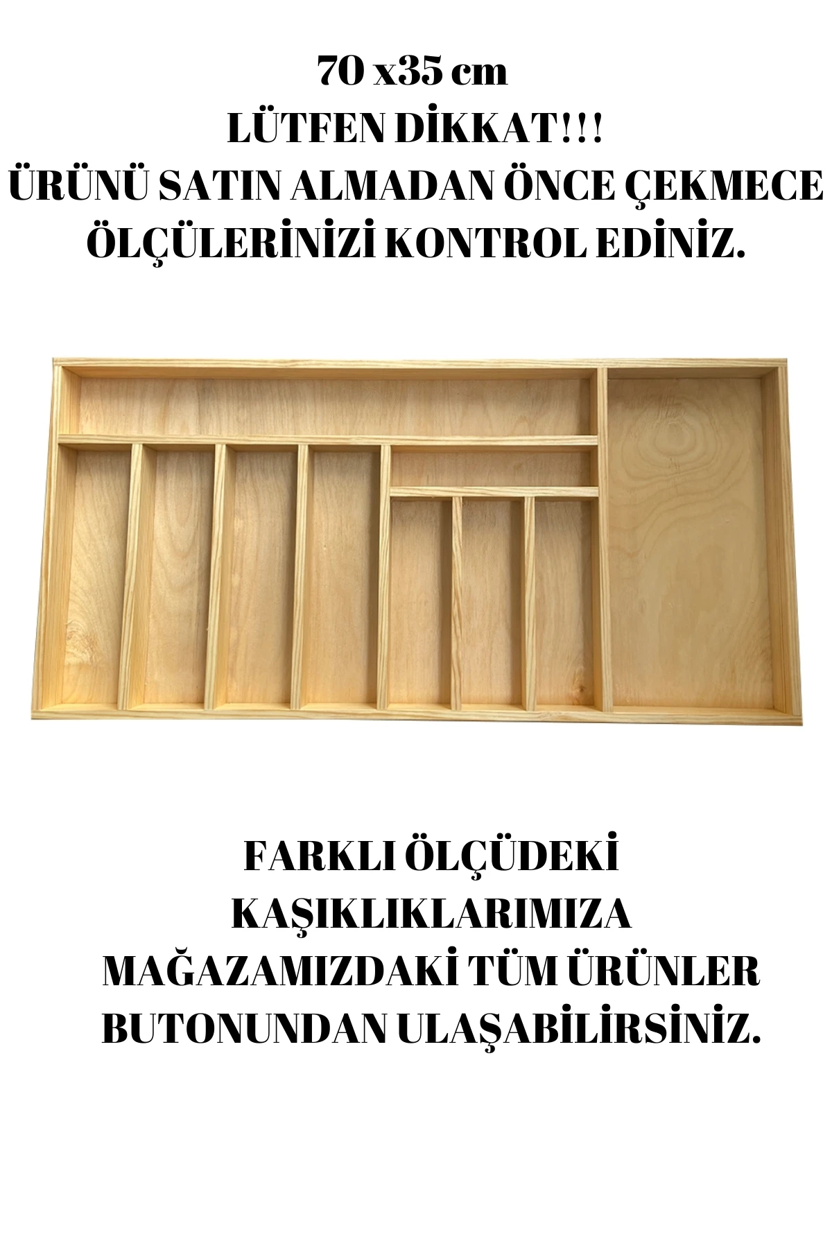 70×35 Cm Ayfiwood Ahşap Kaşıklık Çekmece İçi Yemek Takımı Ve Servis Gereçleri Düzenleyici Organizer Çekmece İçi Kullanım ve Düzen Görünümü