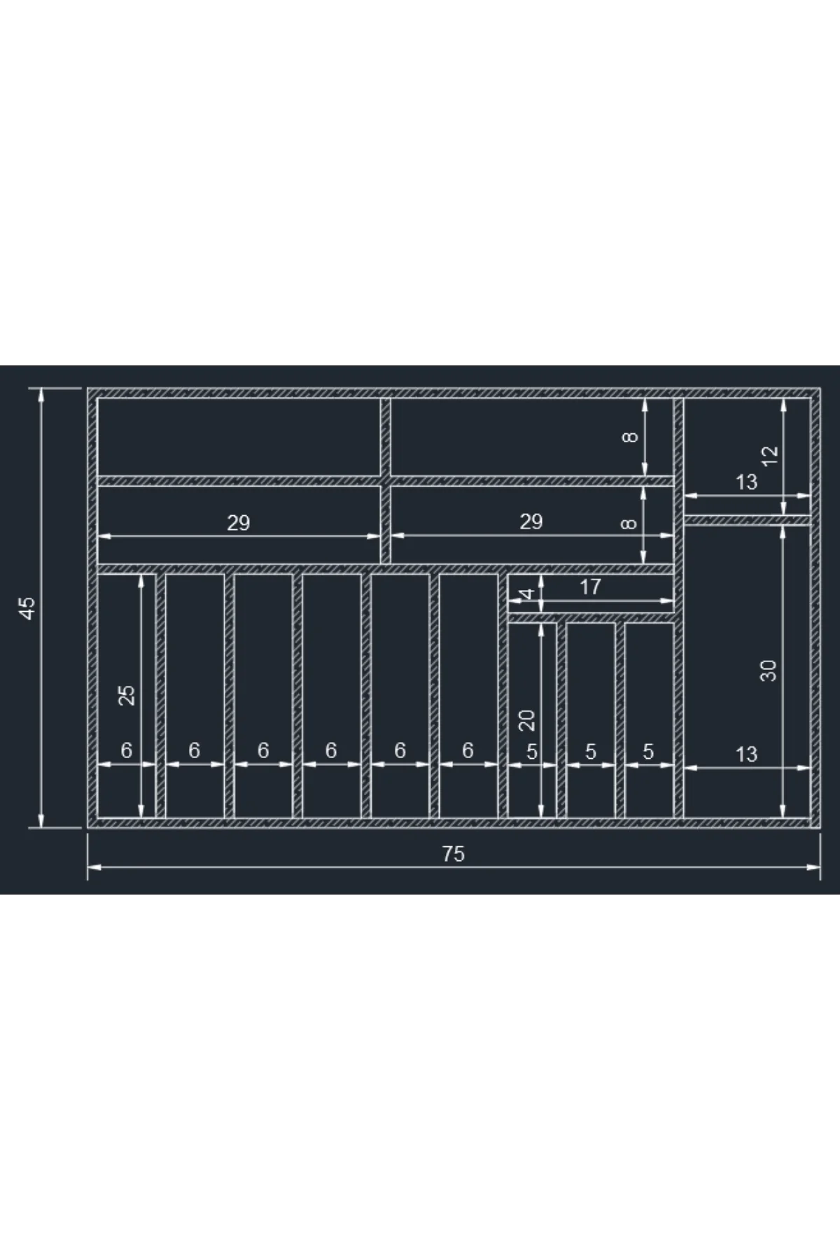 75×45 Cm Ayfiwood Ahşap Kaşıklık Çekmece İçi Yemek Takımı Ve Servis Gereçleri Düzenleyici Organizer Bölmeleri ve Ahşap İşçilik Detayı