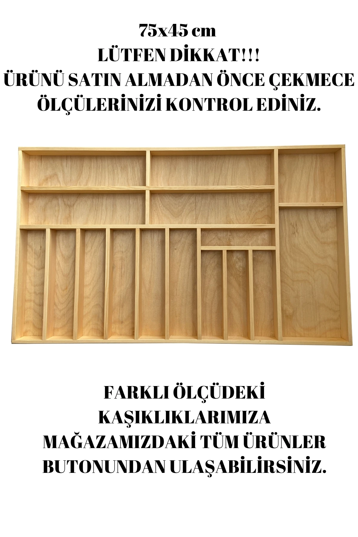 75×45 Cm Ayfiwood Ahşap Kaşıklık Çekmece İçi Yemek Takımı Ve Servis Gereçleri Düzenleyici Organizer Çekmece İçi Kullanım ve Düzen Görünümü