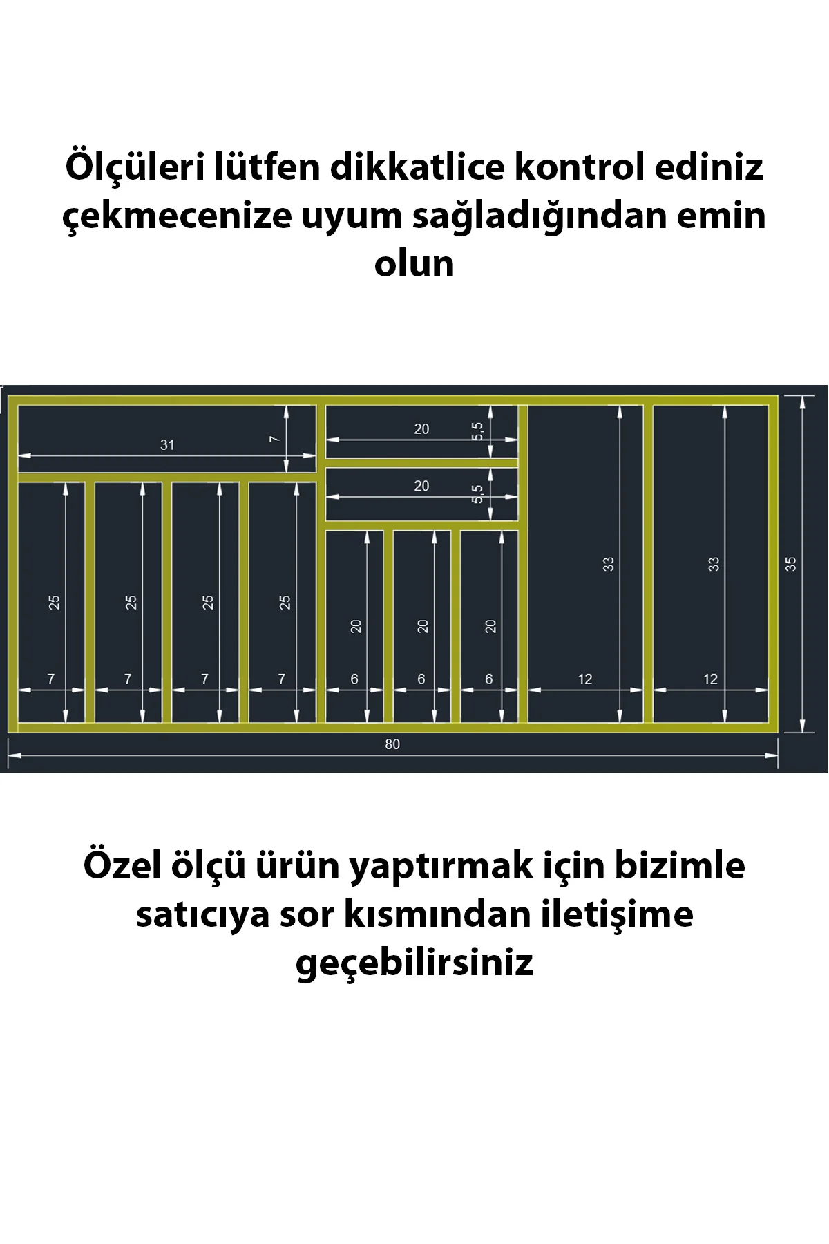 80×35 cm Ahşap Kaşıklık Çekmece İçi Organizer Doğal Ahşap Mutfak Düzenleyici Üstten Kuşbakışı Görünüm